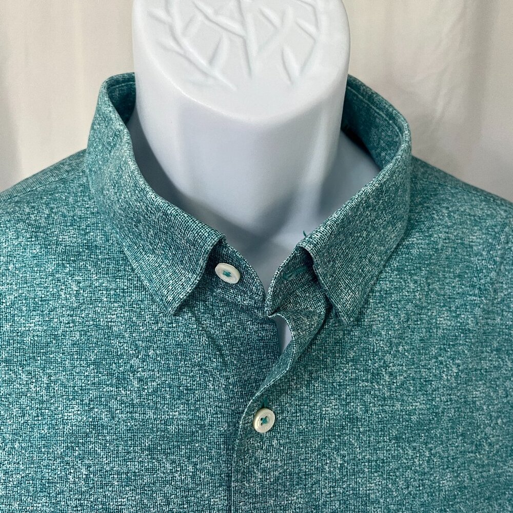 👔 BUGATCHI Men’s OoohCotton Stretch Shirt L Green White Fleck Long Sleeve ✨